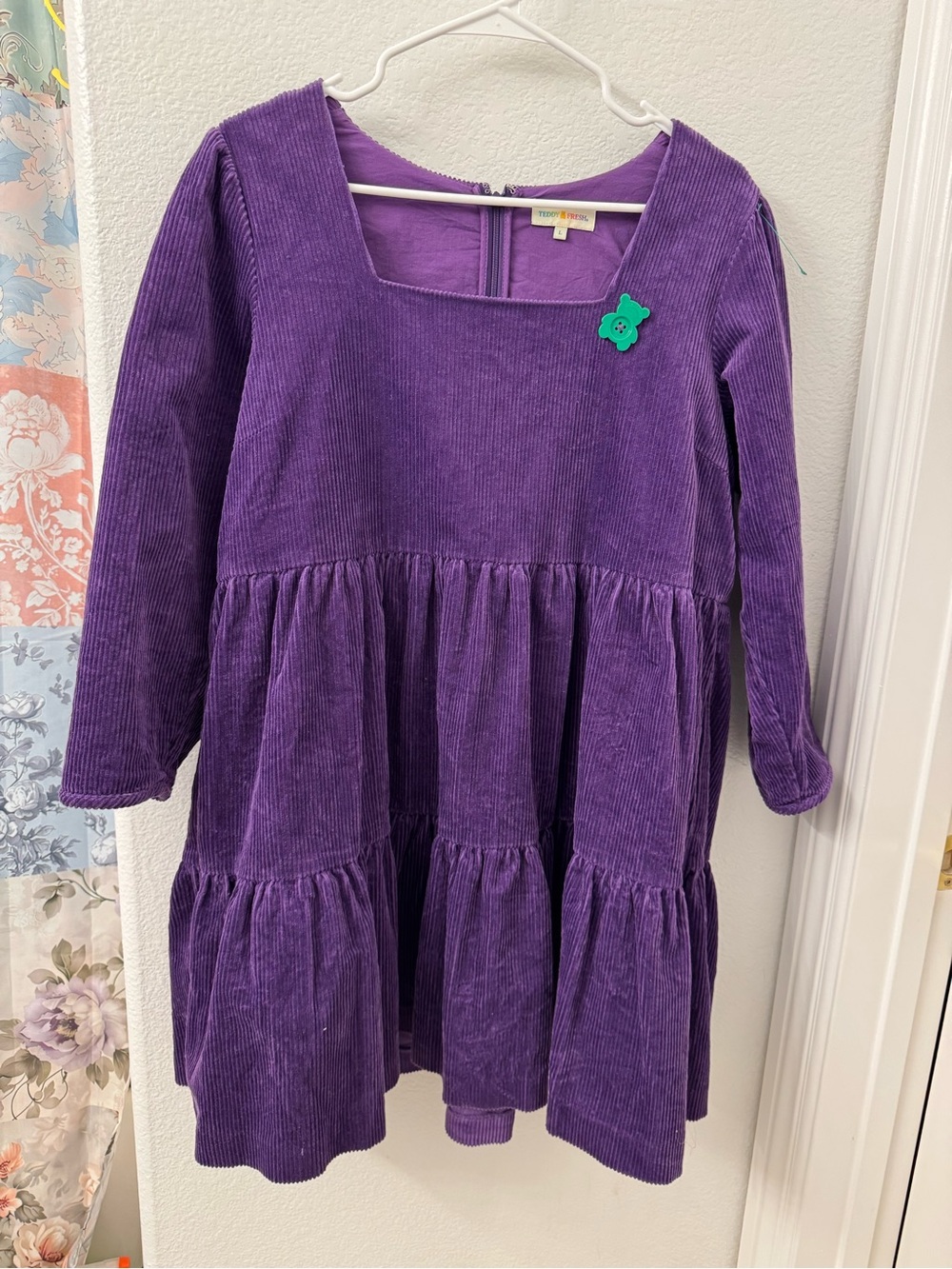 Teddy Fresh Purple Corduroy Long-Sleeve Tiered Dress Large Women’s